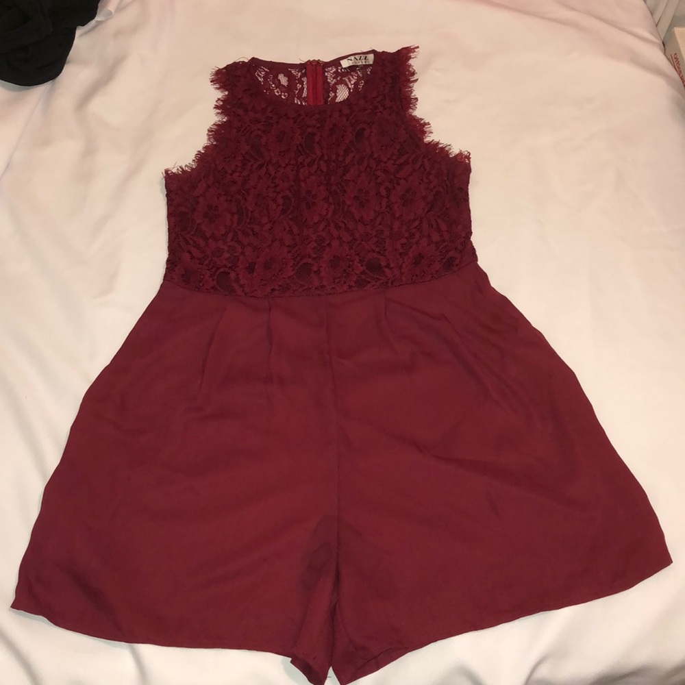 Burgundy lace romper.